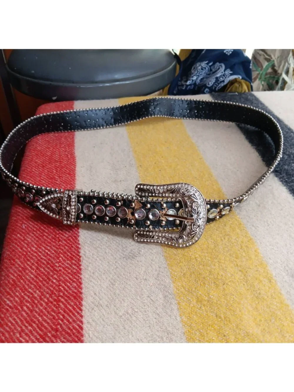 Medium 32 33 34 Women's GLam Cowgirl Belt Goth Rocker Biker Rhinestone Studded